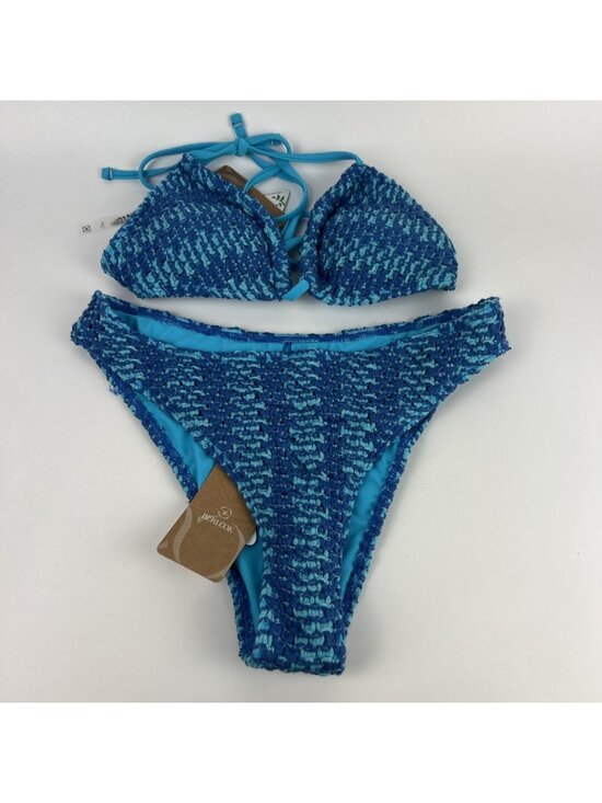 Berlook Other - Berlook Crochet Bikini Set Large Teal Blue Striped Removable Cups NWT